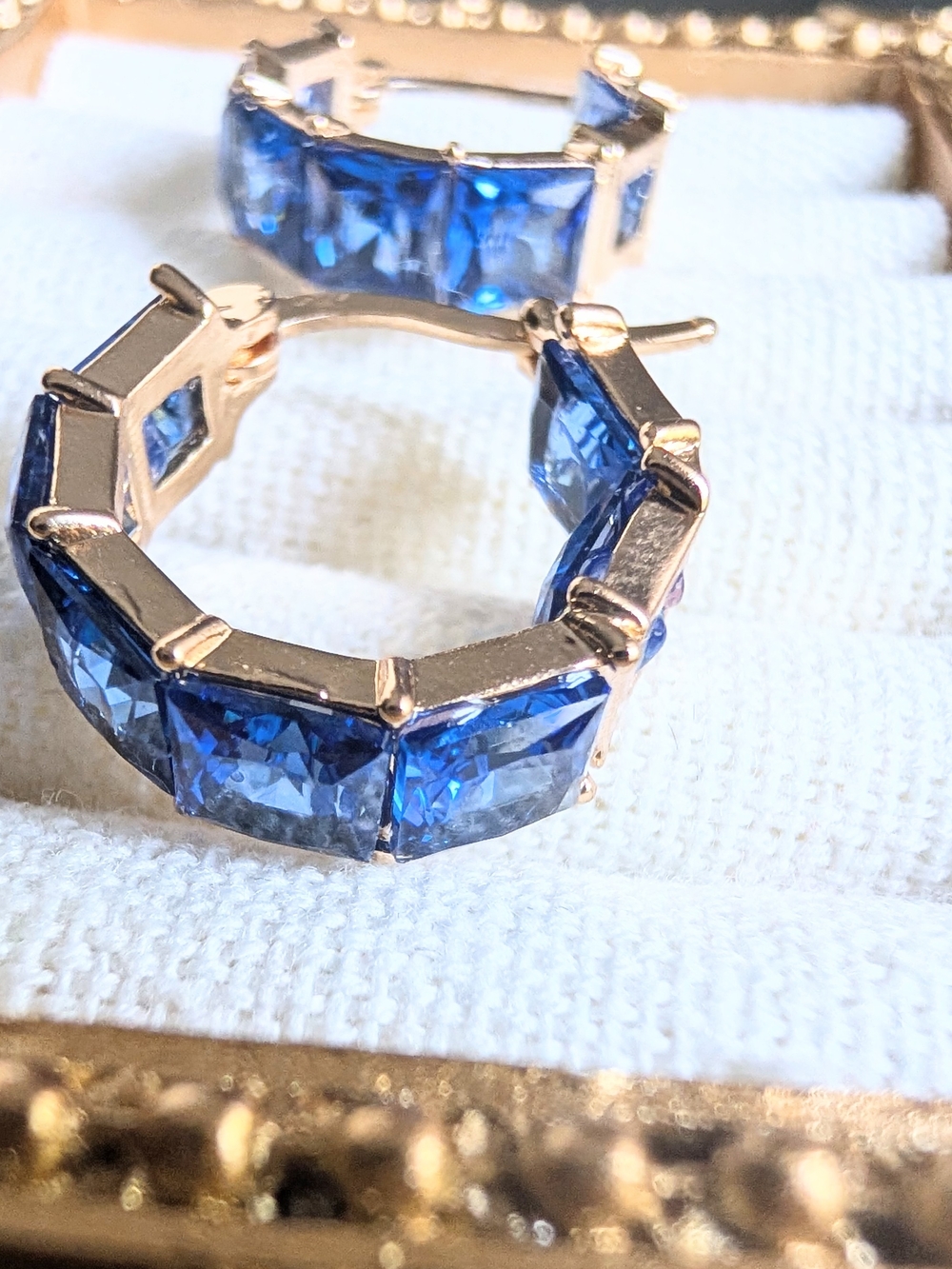 Gold Hoop Earrings with Blue Gemstones ๐โ๏ธ๐ - Picture 5 of 6